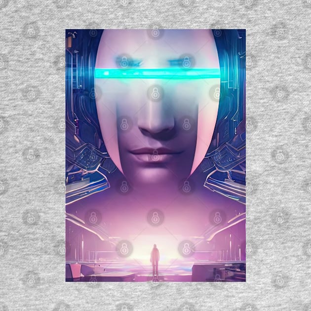 Girl face in futuristic cyberpunk style in neon colors by Alekxemko